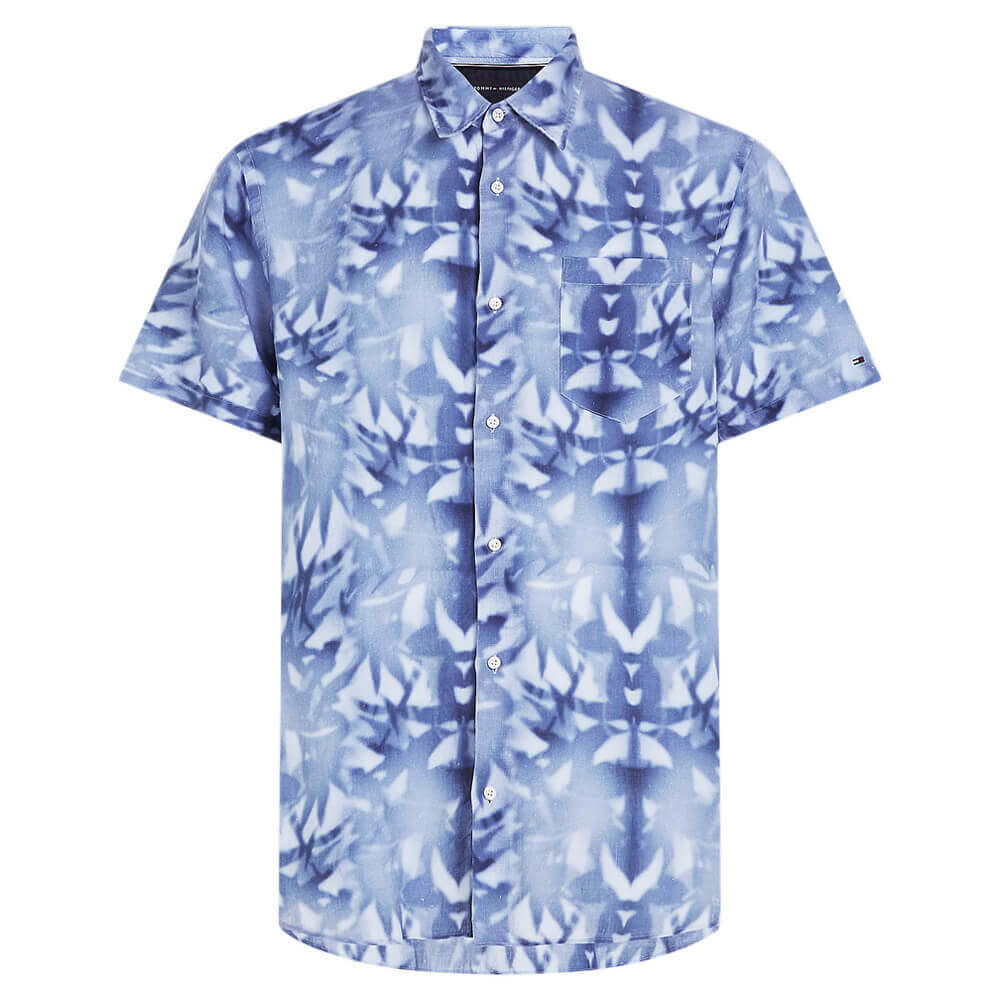 Tommy Hilfiger Palm Print Tie-Dye Linen Relaxed Short Sleeve Shirt